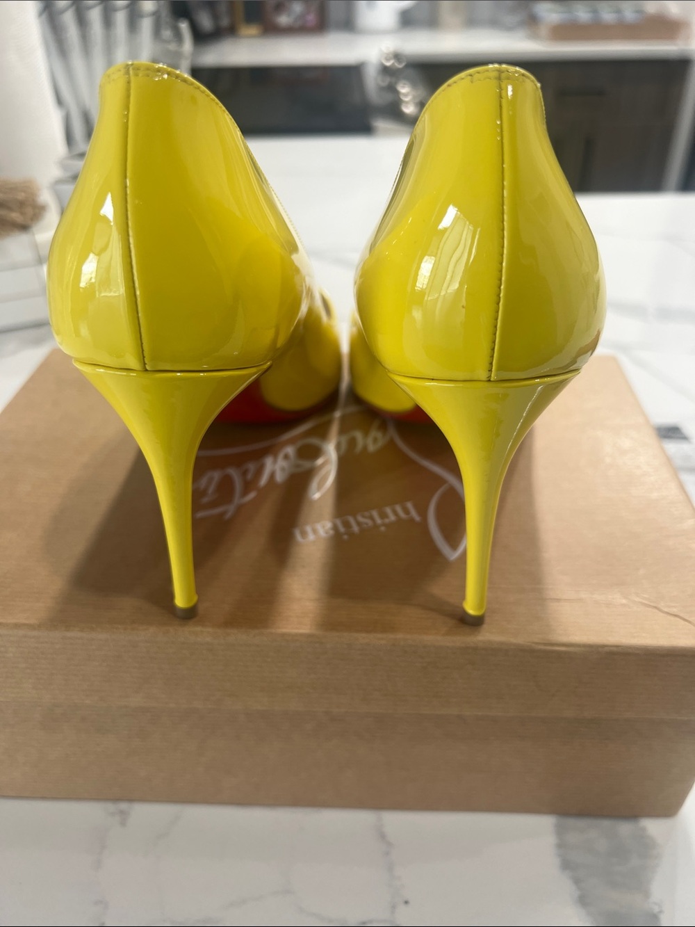 Christian Louboutin Yellow Patent Pointed Toe Pumps - Picture 4 of 16